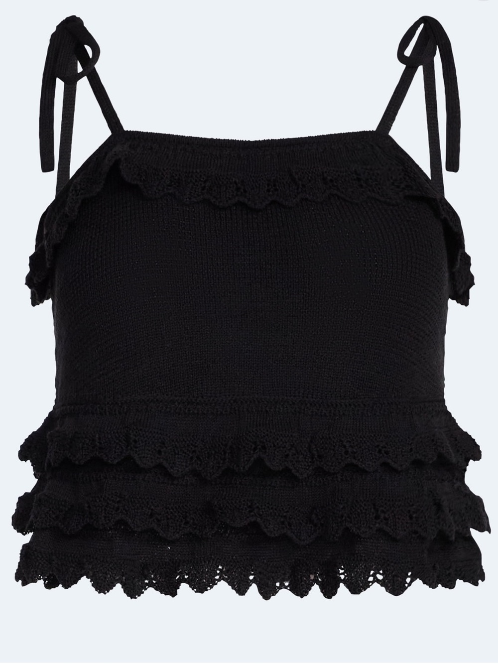 Black Ruffle Tie-Shoulder Knit Camisole